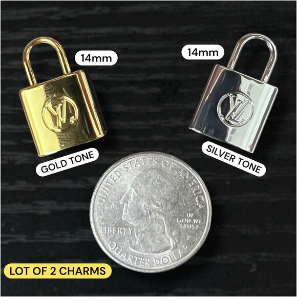 Lot of 2 LV Lock Zipper Pull Button Charms 14mm - Picture 1 of 1